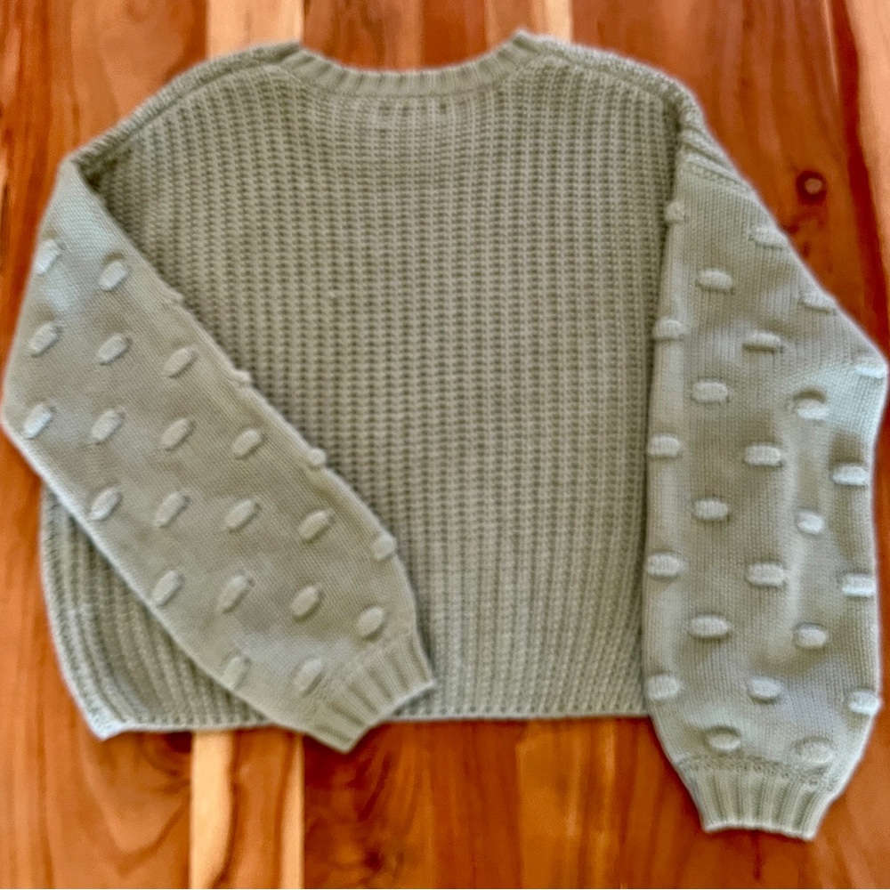 Jessica Simpson Textured Cropped Women’s Knit Sweater - Sage - Oversized Medium - Picture 2 of 4